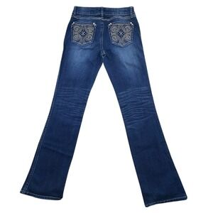 Rock 47 Wrangler Embellished Jeans Low‎ Rise Bootcut Dark Wash Size 3/34